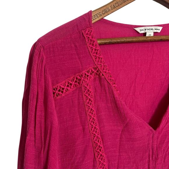 Zac & Rachel V-Neck Embroidered Tiered Long Sleeve Boho Blouse Pink Size 2X - Picture 5 of 9